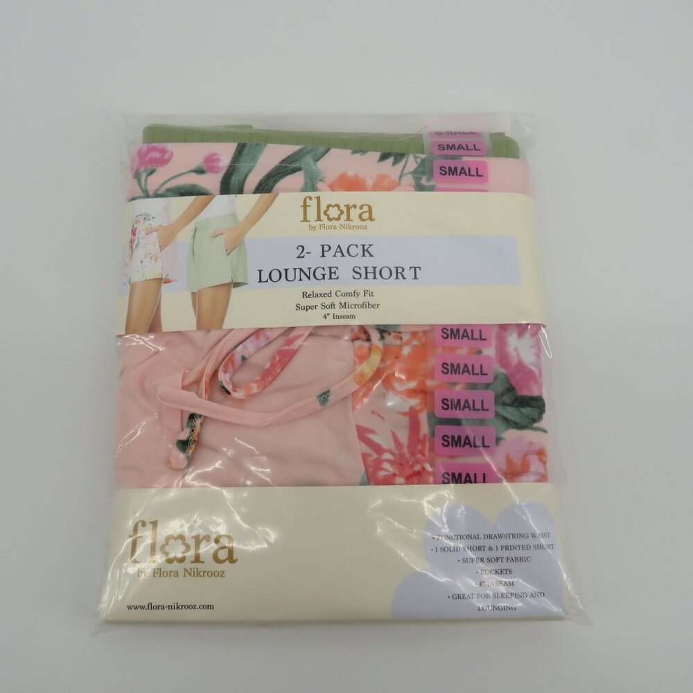 2-Pack Flora Nikrooz Lounge Shorts Small 4" Inseam Pockets Floral Solid NWT